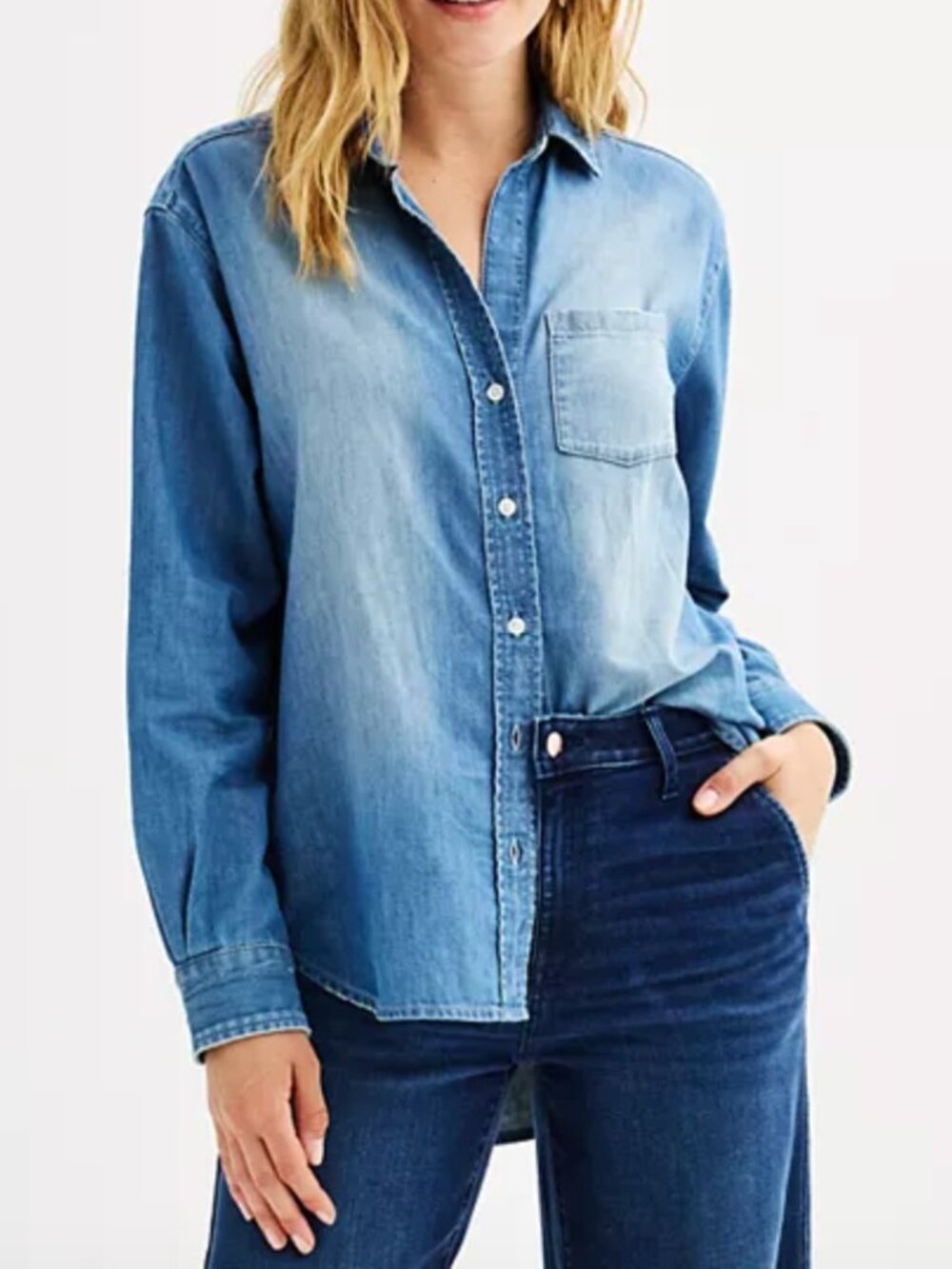 Sonoma 1X Goods For Life® Button-Down Denim Shirt Indigo Relaxed 100% Cotton